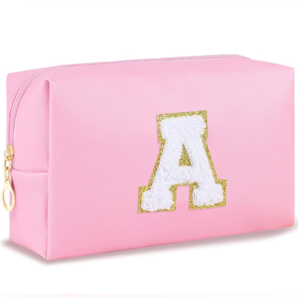 Initial Makeup Bag Personalized Preppy cosmetic bag - A